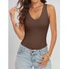 imageANRABESS Womens V Neck Bodysuits Summer Sleeveless Going Out Basic Tank Body Suits Tops 2026 Trendy Vacation OutfitsBrown