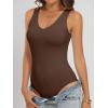 imageANRABESS Womens V Neck Bodysuits Summer Sleeveless Going Out Basic Tank Body Suits Tops 2026 Trendy Vacation OutfitsBrown