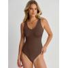 imageANRABESS Womens V Neck Bodysuits Summer Sleeveless Going Out Basic Tank Body Suits Tops 2026 Trendy Vacation OutfitsBrown