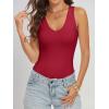 imageANRABESS Womens V Neck Bodysuits Summer Sleeveless Going Out Basic Tank Body Suits Tops 2026 Trendy Vacation OutfitsRed