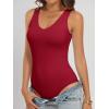 imageANRABESS Womens V Neck Bodysuits Summer Sleeveless Going Out Basic Tank Body Suits Tops 2026 Trendy Vacation OutfitsRed