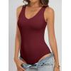 imageANRABESS Womens V Neck Bodysuits Summer Sleeveless Going Out Basic Tank Body Suits Tops 2026 Trendy Vacation OutfitsWine Red