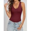 imageANRABESS Womens V Neck Bodysuits Summer Sleeveless Going Out Basic Tank Body Suits Tops 2026 Trendy Vacation OutfitsWine Red