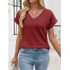 imageANRABESS Womens Waffle Knit Tops 2026 Summer Casual Short Sleeve V Neck T Shirts Basic Work Tee Spring Vacation BlousesBirck Red