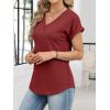 imageANRABESS Womens Waffle Knit Tops 2026 Summer Casual Short Sleeve V Neck T Shirts Basic Work Tee Spring Vacation BlousesBirck Red