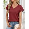 imageANRABESS Womens Waffle Knit Tops 2026 Summer Casual Short Sleeve V Neck T Shirts Basic Work Tee Spring Vacation BlousesBirck Red