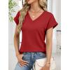 imageANRABESS Womens Waffle Knit Tops 2026 Summer Casual Short Sleeve V Neck T Shirts Basic Work Tee Spring Vacation BlousesBright Red
