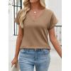 imageANRABESS Womens Waffle Knit Tops 2026 Summer Casual Short Sleeve V Neck T Shirts Basic Work Tee Spring Vacation BlousesTan