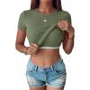 imageANRABESS Womens Short Sleeve Tops Built in Bra Slim Fitted Ribbed Knit Crewneck Shirts 2026 Casual Summer Basic Tee ClothesArmy Green