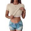 imageANRABESS Womens Short Sleeve Tops Built in Bra Slim Fitted Ribbed Knit Crewneck Shirts 2026 Casual Summer Basic Tee ClothesBeige