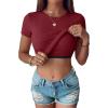 imageANRABESS Womens Short Sleeve Tops Built in Bra Slim Fitted Ribbed Knit Crewneck Shirts 2026 Casual Summer Basic Tee ClothesWine Red