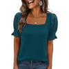 imageANRABESS Womens Tops Summer Sweaters Dressy Casual Work Blouses Square Neck Ruffle Short Sleeve Tee Shirts 2026 Fashion TunicTeal