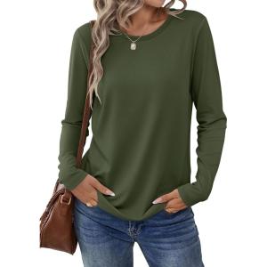 imageANRABESS Long Sleeve Shirts for Women Casual Crewneck Basic Tee Tshirts Loose Fit Curved Hem Tunic Top 2026 Fall OutfitsArmy Green