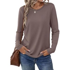 imageANRABESS Long Sleeve Shirts for Women Casual Crewneck Basic Tee Tshirts Loose Fit Curved Hem Tunic Top 2026 Fall OutfitsBrown