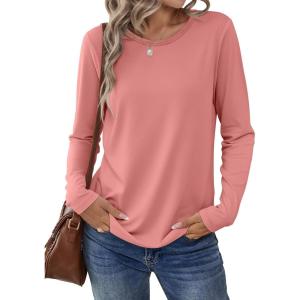 imageANRABESS Long Sleeve Shirts for Women Casual Crewneck Basic Tee Tshirts Loose Fit Curved Hem Tunic Top 2026 Fall OutfitsCoral