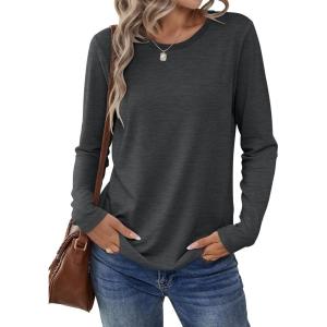 imageANRABESS Long Sleeve Shirts for Women Casual Crewneck Basic Tee Tshirts Loose Fit Curved Hem Tunic Top 2026 Fall OutfitsDark Grey