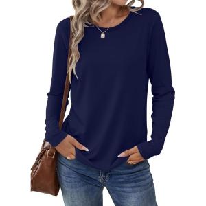 imageANRABESS Long Sleeve Shirts for Women Casual Crewneck Basic Tee Tshirts Loose Fit Curved Hem Tunic Top 2026 Fall OutfitsDark Navy Blue