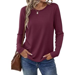imageANRABESS Long Sleeve Shirts for Women Casual Crewneck Basic Tee Tshirts Loose Fit Curved Hem Tunic Top 2026 Fall OutfitsWine Rad