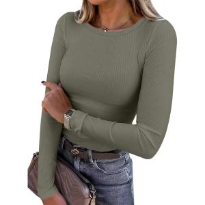 imageANRABESS Women Long Sleeve Shirts Rib Knit Slim Fit Tops Basic Tee Spring Outfits Casual TShirt Underscrubs Layer ClothesArmy Green