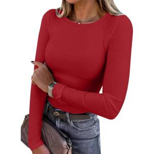 imageANRABESS Women Long Sleeve Shirts Rib Knit Slim Fit Tops Basic Tee Spring Outfits Casual TShirt Underscrubs Layer ClothesBright Red