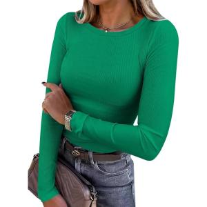imageANRABESS Women Long Sleeve Shirts Rib Knit Slim Fit Tops Basic Tee Spring Outfits Casual TShirt Underscrubs Layer ClothesGreen