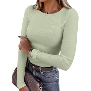 imageANRABESS Women Long Sleeve Shirts Rib Knit Slim Fit Tops Basic Tee Spring Outfits Casual TShirt Underscrubs Layer ClothesLight Green