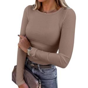 imageANRABESS Women Long Sleeve Shirts Rib Knit Slim Fit Tops Basic Tee Spring Outfits Casual TShirt Underscrubs Layer ClothesLight Khaki