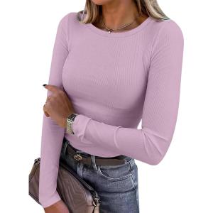 imageANRABESS Women Long Sleeve Shirts Rib Knit Slim Fit Tops Basic Tee Spring Outfits Casual TShirt Underscrubs Layer ClothesLight Purple