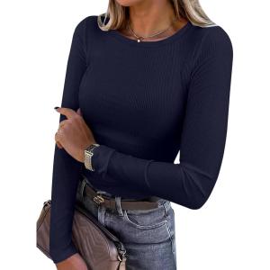 imageANRABESS Women Long Sleeve Shirts Rib Knit Slim Fit Tops Basic Tee Spring Outfits Casual TShirt Underscrubs Layer ClothesNavy Blue