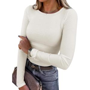imageANRABESS Women Long Sleeve Shirts Rib Knit Slim Fit Tops Basic Tee Spring Outfits Casual TShirt Underscrubs Layer ClothesParchment