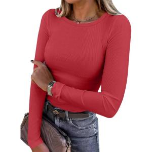 imageANRABESS Women Long Sleeve Shirts Rib Knit Slim Fit Tops Basic Tee Spring Outfits Casual TShirt Underscrubs Layer ClothesRed