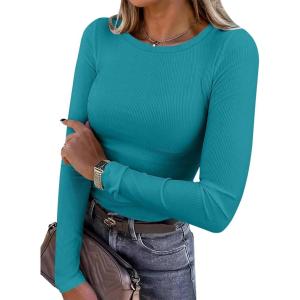 imageANRABESS Women Long Sleeve Shirts Rib Knit Slim Fit Tops Basic Tee Spring Outfits Casual TShirt Underscrubs Layer ClothesTeal