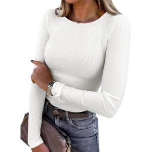 imageANRABESS Women Long Sleeve Shirts Rib Knit Slim Fit Tops Basic Tee Spring Outfits Casual TShirt Underscrubs Layer ClothesWhite