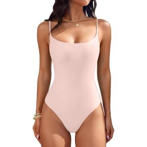 imageANRABESS Women Square Neck Spaghetti Straps Bodysuits Double Lined Sleeveless Backless Cami Body Suits Top 2026 TrendyPink
