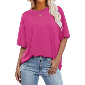 imageANRABESS Womens Oversized Tee Shirts Comfy Fabric Loose Fit Top AllDay Cozy for Gym Lounge Office Versatile Casual WearHot Pink