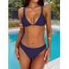 imageANRABESS Bikini Swimsuit Sets for Women Double Shoulder Straps Top Triangle Floral Two Piece Bathing Suit Beach SwimwearNavy Blue
