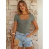 imageANRABESS Bodysuits for Women Short Sleeve Scoop Neck Tops 2026 Summer Slim Fit Ribbed Knit Sexy Basic Shirt Fashion OutfitsArmy Green