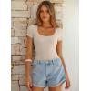 imageANRABESS Bodysuits for Women Short Sleeve Scoop Neck Tops 2026 Summer Slim Fit Ribbed Knit Sexy Basic Shirt Fashion OutfitsBeige