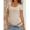 imageANRABESS Bodysuits for Women Short Sleeve Scoop Neck Tops 2026 Summer Slim Fit Ribbed Knit Sexy Basic Shirt Fashion OutfitsBeige