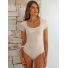 imageANRABESS Bodysuits for Women Short Sleeve Scoop Neck Tops 2026 Summer Slim Fit Ribbed Knit Sexy Basic Shirt Fashion OutfitsBeige