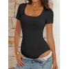 imageANRABESS Bodysuits for Women Short Sleeve Scoop Neck Tops 2026 Summer Slim Fit Ribbed Knit Sexy Basic Shirt Fashion OutfitsBlack