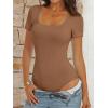 imageANRABESS Bodysuits for Women Short Sleeve Scoop Neck Tops 2026 Summer Slim Fit Ribbed Knit Sexy Basic Shirt Fashion OutfitsBronze