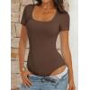 imageANRABESS Bodysuits for Women Short Sleeve Scoop Neck Tops 2026 Summer Slim Fit Ribbed Knit Sexy Basic Shirt Fashion OutfitsCoffee
