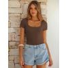 imageANRABESS Bodysuits for Women Short Sleeve Scoop Neck Tops 2026 Summer Slim Fit Ribbed Knit Sexy Basic Shirt Fashion OutfitsCoffee