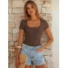 imageANRABESS Bodysuits for Women Short Sleeve Scoop Neck Tops 2026 Summer Slim Fit Ribbed Knit Sexy Basic Shirt Fashion OutfitsCoffee