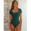 imageANRABESS Bodysuits for Women Short Sleeve Scoop Neck Tops 2026 Summer Slim Fit Ribbed Knit Sexy Basic Shirt Fashion OutfitsDeep Green
