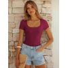 imageANRABESS Bodysuits for Women Short Sleeve Scoop Neck Tops 2026 Summer Slim Fit Ribbed Knit Sexy Basic Shirt Fashion OutfitsDeep Red