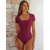 imageANRABESS Bodysuits for Women Short Sleeve Scoop Neck Tops 2026 Summer Slim Fit Ribbed Knit Sexy Basic Shirt Fashion OutfitsDeep Red