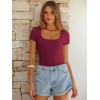imageANRABESS Bodysuits for Women Short Sleeve Scoop Neck Tops 2026 Summer Slim Fit Ribbed Knit Sexy Basic Shirt Fashion OutfitsDeep Red