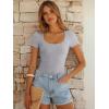 imageANRABESS Bodysuits for Women Short Sleeve Scoop Neck Tops 2026 Summer Slim Fit Ribbed Knit Sexy Basic Shirt Fashion OutfitsGrey